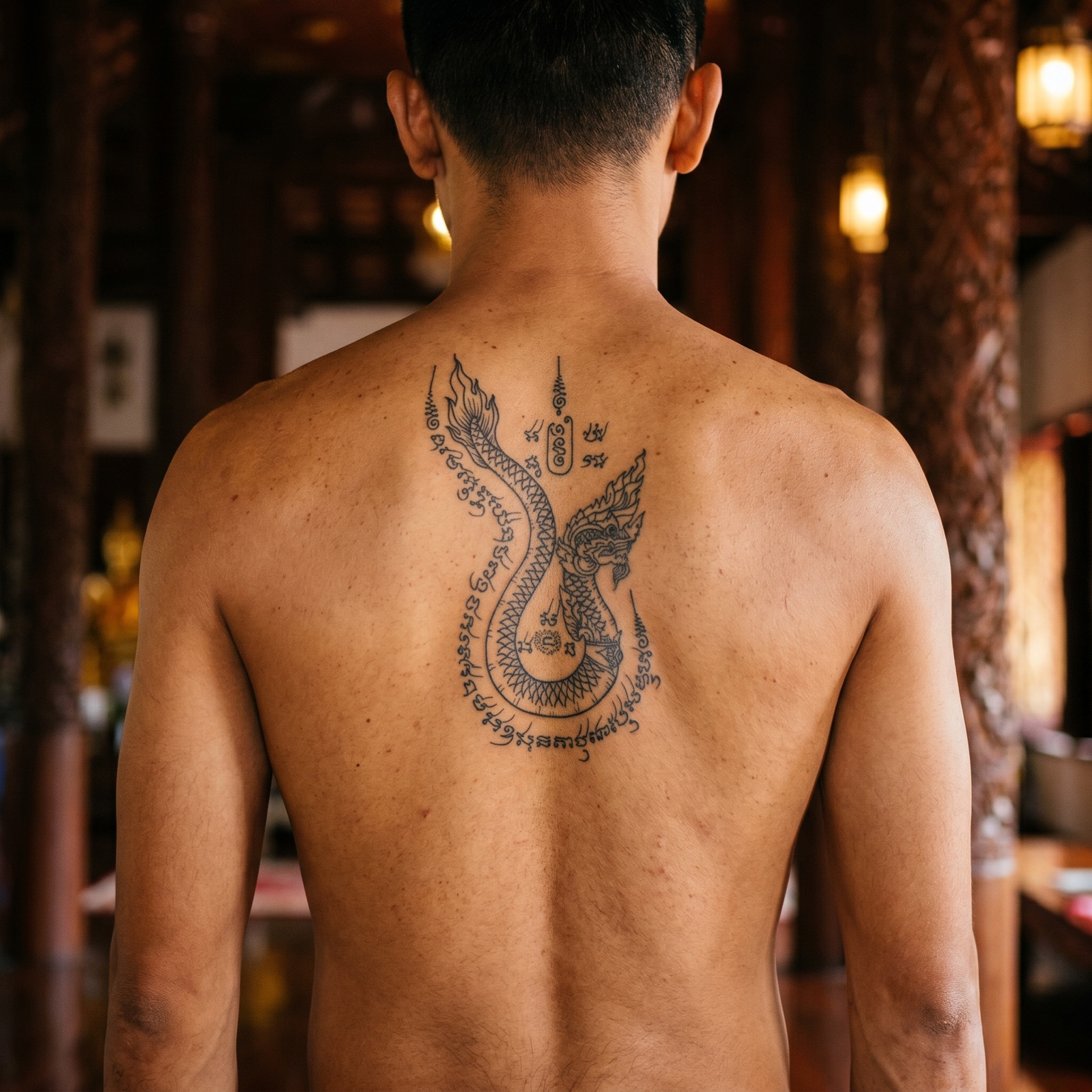 Custom Naga (Southern Thai) Sak Yant design — close-up
